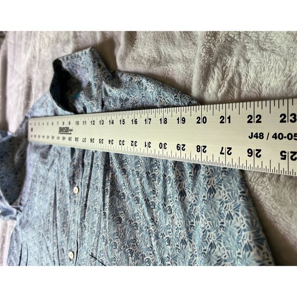 J. McLaughlin Mens Blue Leaf Print Long Sleeve Button-Up Shirt Large Stretch - Picture 5 of 9